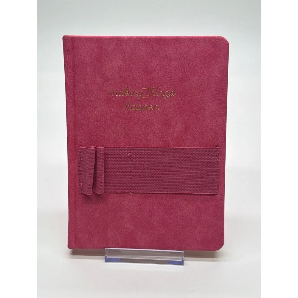 Fuchsia Pink Making Things Happen Dot Grid Journal Hardcover Pen Holder